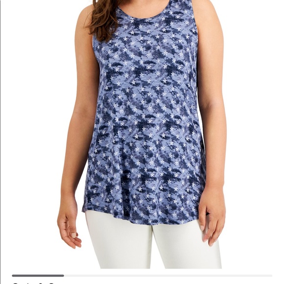 NWT Style & Co Cotton SWING Tye-Dyed  TANK TOP Medium BLUE STARS - Picture 3 of 4